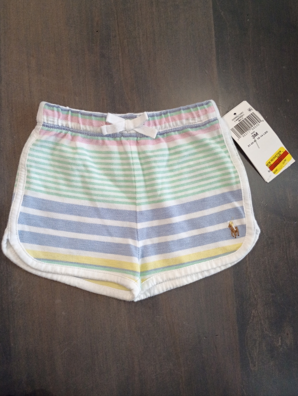 Ralph Lauren Babys Unisex Pastel Striped Elastic Waist Lounge Shorts Size 3m New